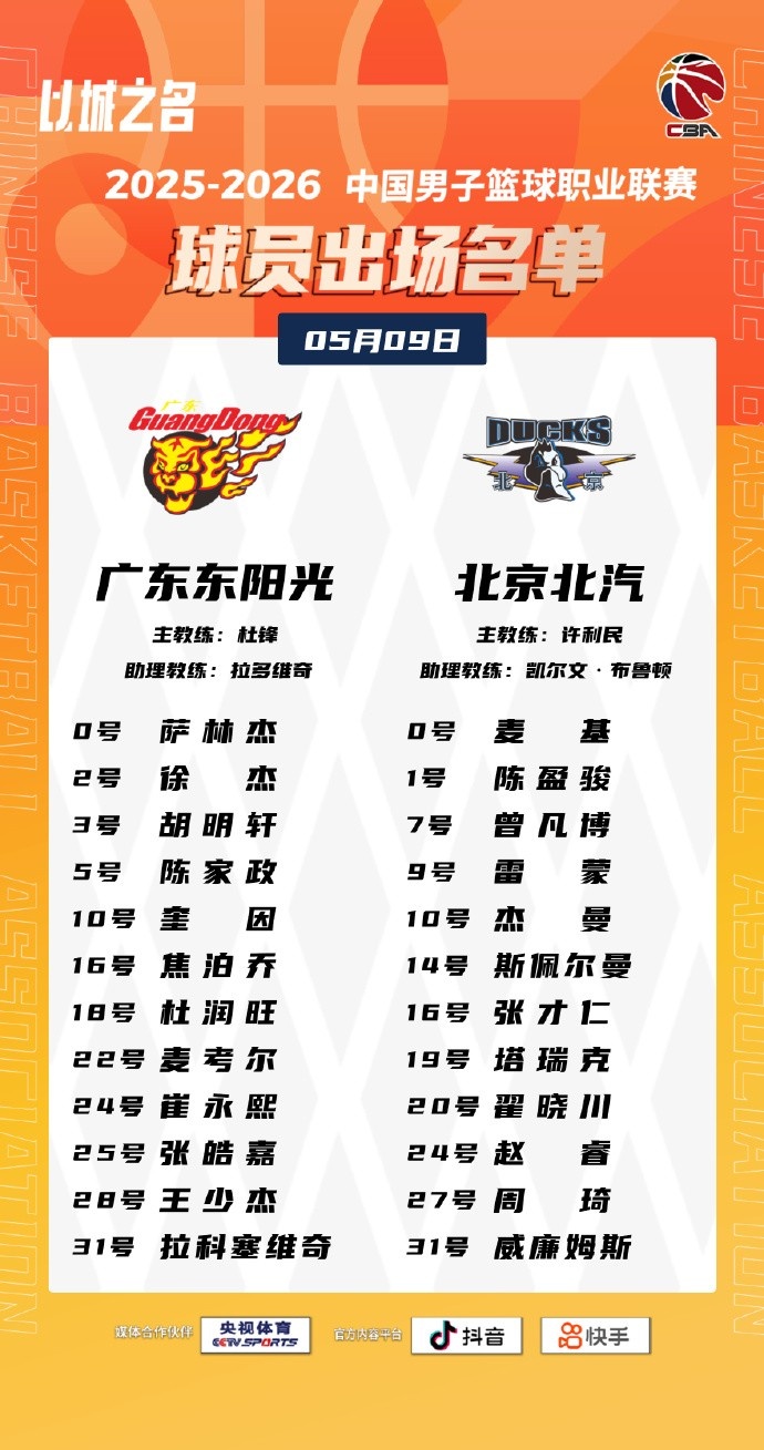 京粤G2大名单：北京不变阵 陈家政顶替张文逸 赵睿&amp;周琦回故地